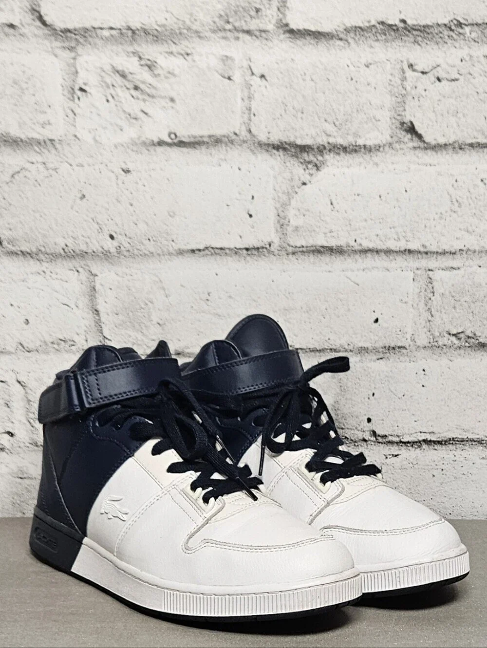 Lacoste Tramline Mid High Top Sneakers White Navy Mens 10.5